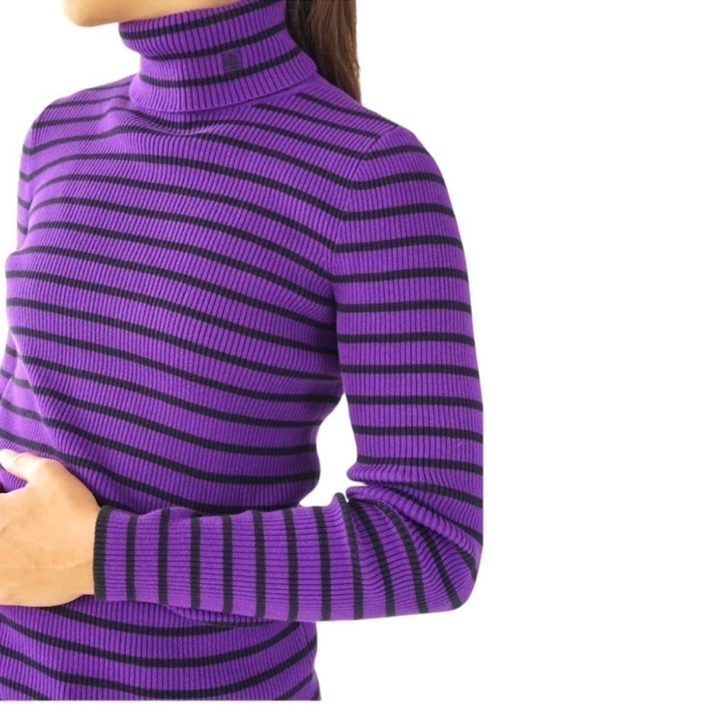 Vintage LRL Ralph Lauren Purple & Black Striped Turtleneck Sweater, Sz Large NWT